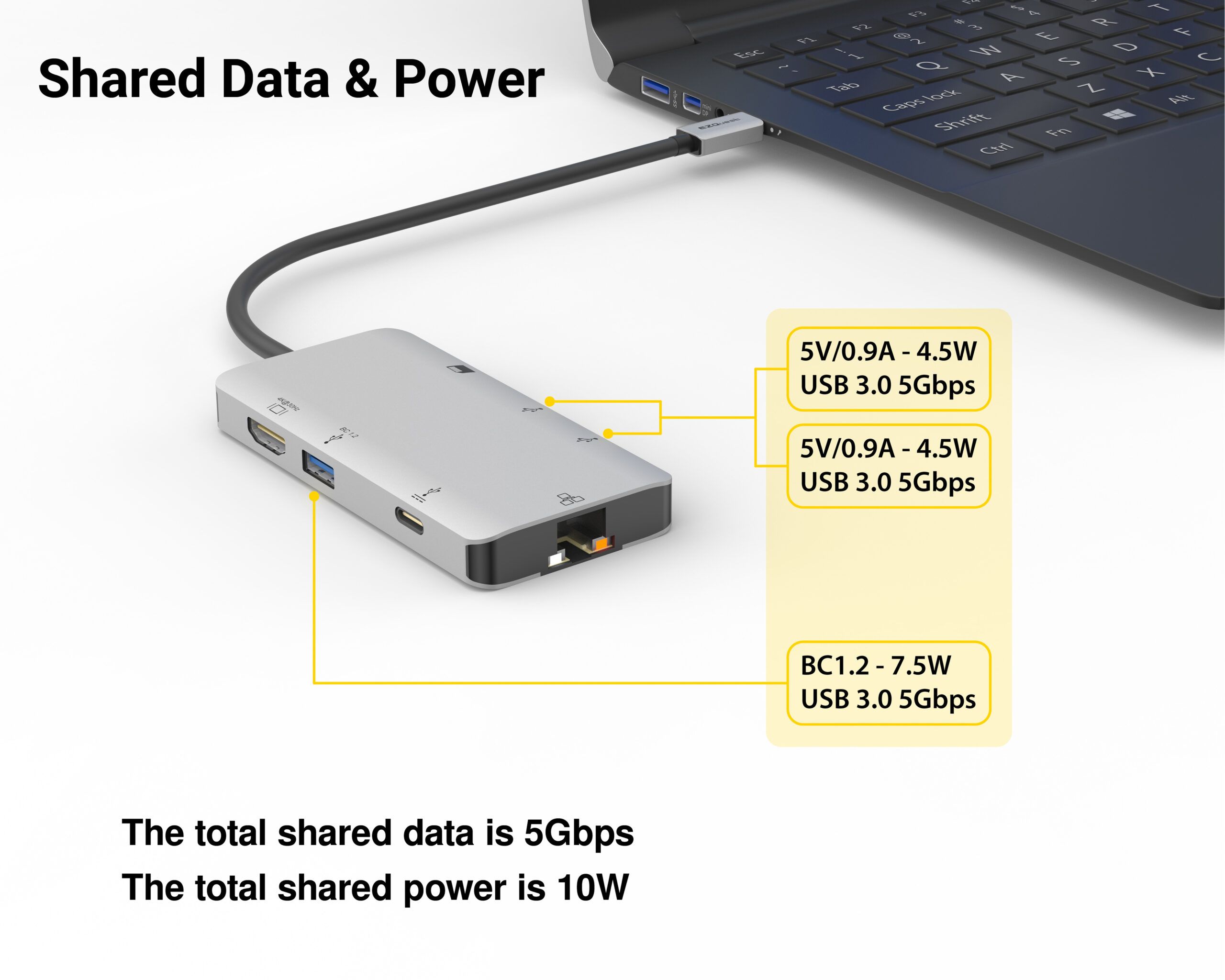 Multipuertos EZQuest USB-C Multimedia Hub Adapter 8 Puertos 3.0 imagen 2 — La Tienda de Audio Colombia